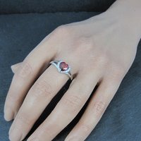 Sterling Silver Garnet Heart Ring Size 8