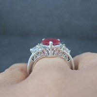 Ruby and White Topaz Ring Sterling Silver Size 5 Estate Jewelry