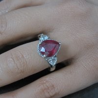 Ruby and White Topaz Ring Sterling Silver Size 5 Estate Jewelry
