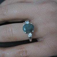 Sterling Silver Emerald and Goshenite Ring Size 6