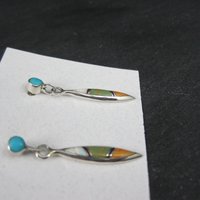 Dainty Southwestern Sterling Inlay Earrings Estate Silver