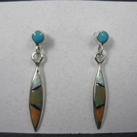 Dainty Southwestern Sterling Inlay Earrings Estate Silver