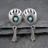 Sterling Turquoise Bear Paw Earrings Vintage Southwestern