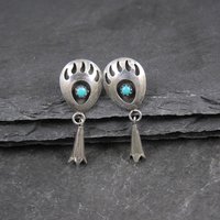 Sterling Turquoise Bear Paw Earrings Vintage Southwestern