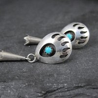 Sterling Turquoise Bear Paw Earrings Vintage Southwestern