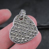 Vintage Sterling Marcasite Heart Pendant
