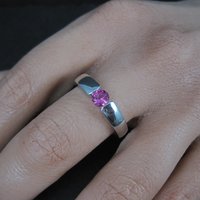 Pink Sapphire Solitaire Ring Sterling Silver Size 8 Estate Jewelry