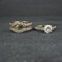Vermeil Sterling Silver Cz Bridal Wedding Rings Set Size 7
