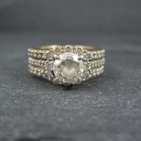 Vermeil Sterling Silver Cz Bridal Wedding Rings Set Size 7