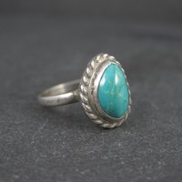 Vintage Turquoise Pinky Ring Size 4.5 Sterling Silver Navajo S. Swan