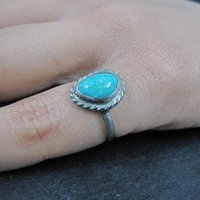 Vintage Turquoise Pinky Ring Size 4.5 Sterling Silver Navajo S. Swan