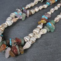 Southwestern Bohemian Shell and Gemstone Heishi Bead Necklace 32"