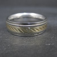 Mens Two Tone Stainless Steel and 10K Yellow Gold Band Ring Size 12