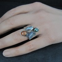 Vintage Sterling Silver Sunstone Emerald Ring Size 6 One of a Kind