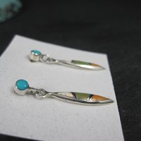 Dainty Southwestern Sterling Inlay Earrings Estate Silver