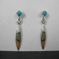 Dainty Southwestern Sterling Inlay Earrings Estate Silver
