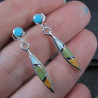 Dainty Southwestern Sterling Inlay Earrings Estate Silver