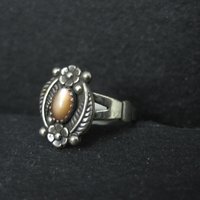 Southwestern Sterling Orange Moon Glow Ring Size 5.5 New Old Stock