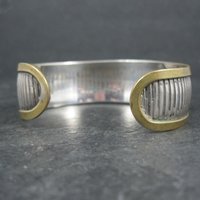 Vintage Sterling and Brass Cuff Bracelet 6 Inches Mexican Silver