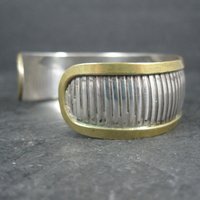 Vintage Sterling and Brass Cuff Bracelet 6 Inches Mexican Silver