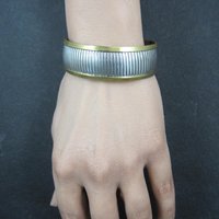 Vintage Sterling and Brass Cuff Bracelet 6 Inches Mexican Silver