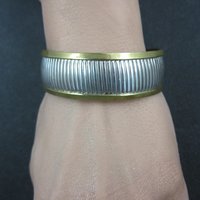 Vintage Sterling and Brass Cuff Bracelet 6 Inches Mexican Silver