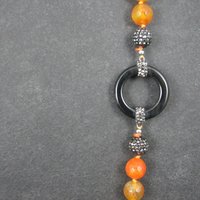 Estate Orange Quartz Marcasite Turquoise Bead Necklace 38"