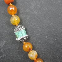 Estate Orange Quartz Marcasite Turquoise Bead Necklace 38"