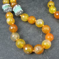 Estate Orange Quartz Marcasite Turquoise Bead Necklace 38"