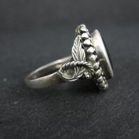 Vintage Sterling Silver Onyx Leaf Ring Size 6