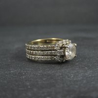 Vermeil Sterling Silver Cz Bridal Wedding Rings Set Size 7
