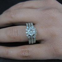 Vermeil Sterling Silver Cz Bridal Wedding Rings Set Size 7
