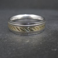 Mens Two Tone Stainless Steel and 10K Yellow Gold Band Ring Size 12