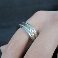Mens Two Tone Stainless Steel and 10K Yellow Gold Band Ring Size 12