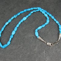 Simple Vintage Southwestern Turquoise Bead Necklace 18" Sterling Silver Native American Estate