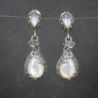 Vintage Sterling Silver Mother of Pearl Marcasite Earrings