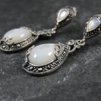Vintage Sterling Silver Mother of Pearl Marcasite Earrings