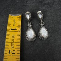 Vintage Sterling Silver Mother of Pearl Marcasite Earrings
