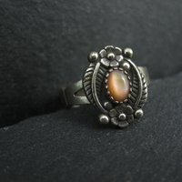 Southwestern Sterling Orange Moon Glow Ring Size 5.5 New Old Stock