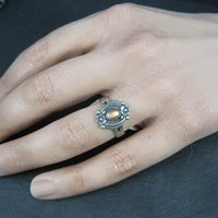Southwestern Sterling Orange Moon Glow Ring Size 5.5 New Old Stock