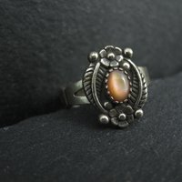 Southwestern Sterling Orange Moon Glow Ring Size 5.5 New Old Stock