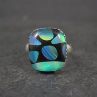 Art Glass Opal Ring Sterling Silver Size 7 Estate