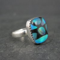 Art Glass Opal Ring Sterling Silver Size 7 Estate