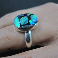 Art Glass Opal Ring Sterling Silver Size 7 Estate