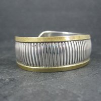 Vintage Sterling and Brass Cuff Bracelet 6 Inches Mexican Silver