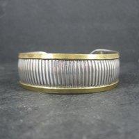Vintage Sterling and Brass Cuff Bracelet 6 Inches Mexican Silver