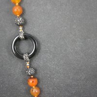 Estate Orange Quartz Marcasite Turquoise Bead Necklace 38"