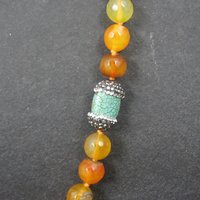 Estate Orange Quartz Marcasite Turquoise Bead Necklace 38"