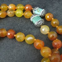 Estate Orange Quartz Marcasite Turquoise Bead Necklace 38"