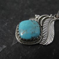 Southwestern Turquoise Feather Pendant Sterling Silver Estate Necklace